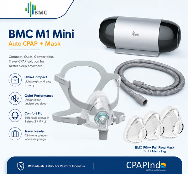 BMC M1 Mini Travel Auto CPAP + BMC F5A+ Full Face Mask