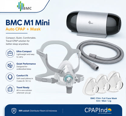 BMC M1 Mini Travel Auto CPAP + BMC F5A+ Full Face Mask