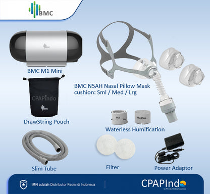 BMC M1 Mini Travel Auto CPAP + BMC N5AH Nasal Mask