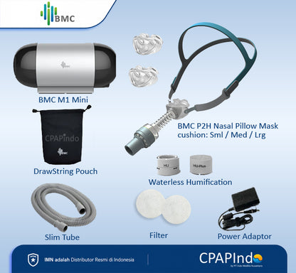 BMC M1 Mini Travel Auto CPAP + BMC P2H Nasal Pillow Mask