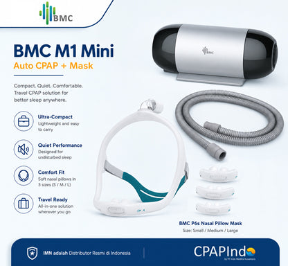 BMC M1 Mini Travel Auto CPAP + BMC P6s Nasal Pillow Mask